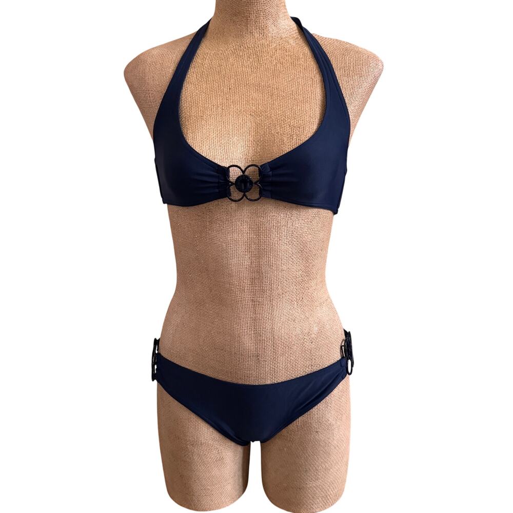 Louis Vuitton Dark Navy Blue Floral Charm Bikini Bathing Swim Suit Size 36 US 4
